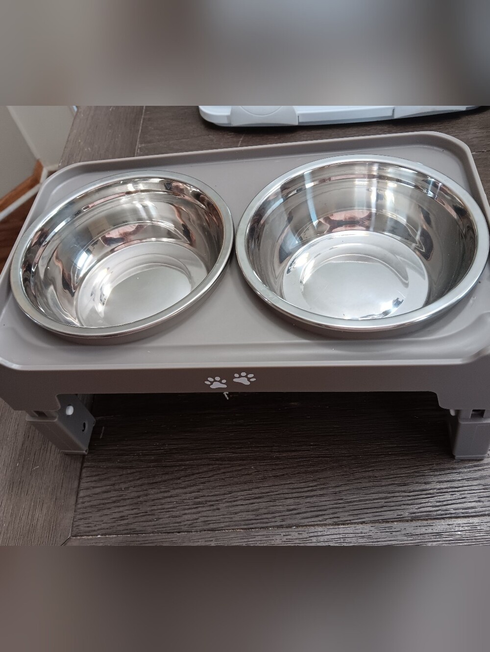 Unk Stainless Steel Double Dog Bowls with Gray Tray
